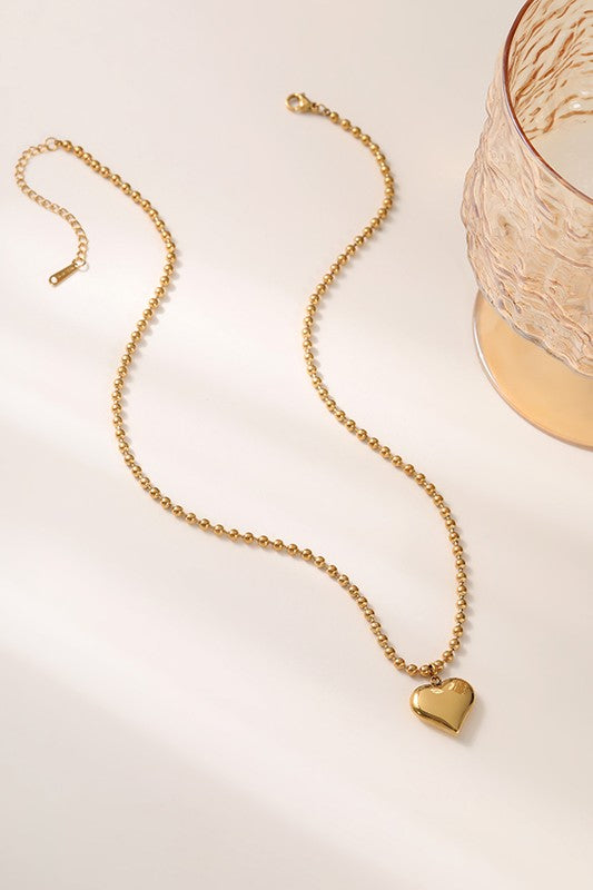 Puffy Heart Necklace (Gold)